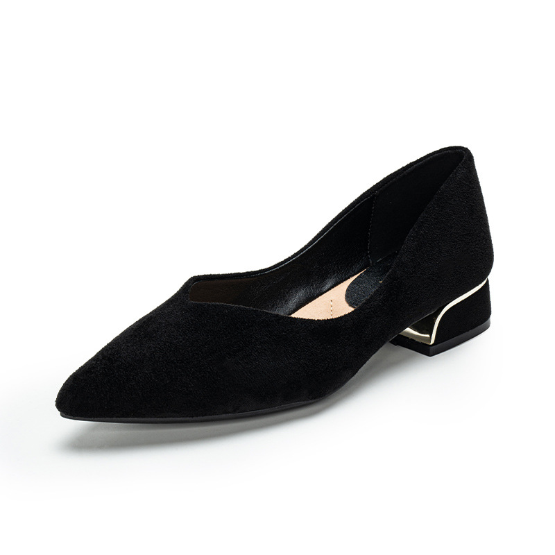 Leather Work Women Shoes - レディース ポインテッドトゥ シンプルチャンキーヒール スエードレザーシューズ 大きいサイズ レディース