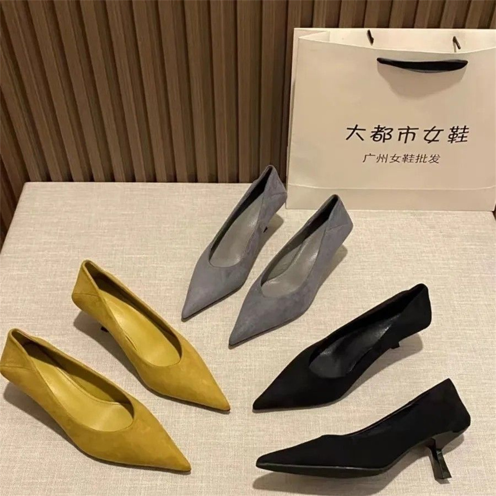 Leatherwork In French - 2025年新作レディースオフィスシューズ、エレガントなレザー、浅めのフレンチスタイル、カジュアルな通勤用ミドルヒールパンプス