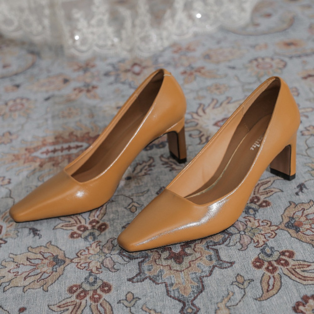 Leather Work Women Shoes - 女性用の黒のミッドヒールレザーシューズ,仕事,仕事,仕事,シングル,フレンチ,レトロ,ハイヒール,新品