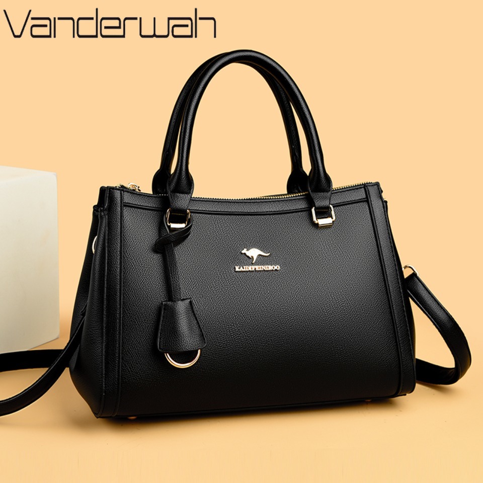 Leather Work Handbag - カンガルーブランド ソフトPUレザー ショルダー クロスボディ トートバッグ ハンドバッグ