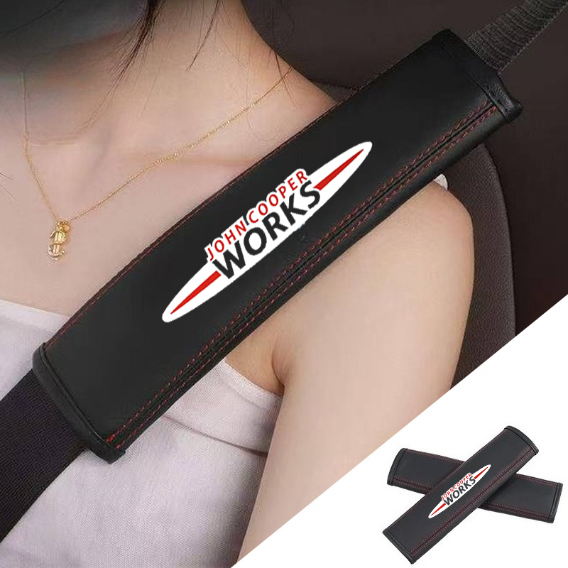 Leather Works Near Me - 2 個カーシートベルトナッパレザーショルダープロテクター安全ベルトアクセサリーインテリアミニジョンクーパーワークス JCW R56 R50 R53