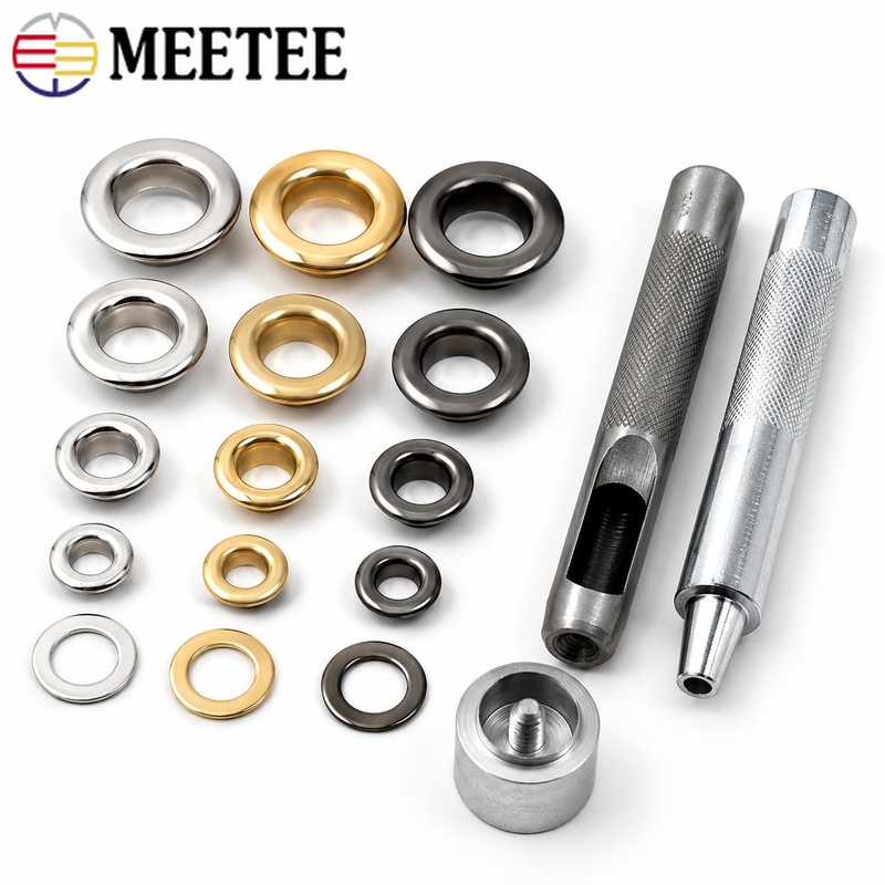 Leatherwork Eyelets - 100セット ミーティー 4/5/8/10/12mmメタルアイレット、インストーラーダイパンチツールセット付き、衣類、ベルト、レザークラフト、グロメット修理キット用
