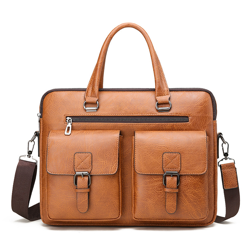 Leather Work Handbag - 男性用PUレザービジネスブリーフケース,ショルダーバッグ,ラップトップ用オフィスランチバッグ,A4ファイル,高級ブランド