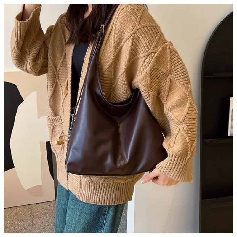 Leather Work Handbag - ヴィンテージホーボートートバッグ女性用ソフトPUレザー脇の下ショルダーバッグミニマリスト通勤ハンドバッグ美的オフィスワーク財布