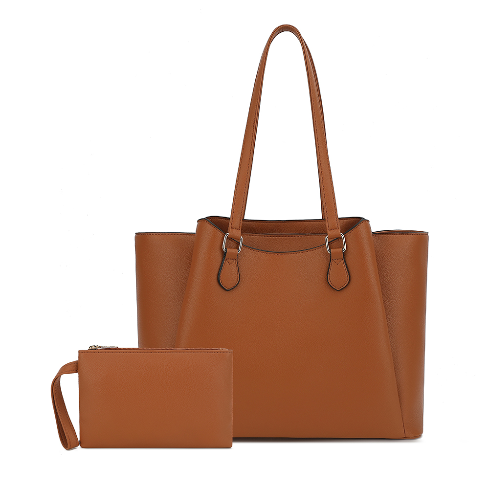 Leather Working - 女性用トートバッグ、ポーチ付き大型PUレザーショルダーハンドバッグ、13.5インチのラップトップ用ワークトラベルショッパーバッグ、ブラウン、オフィス用