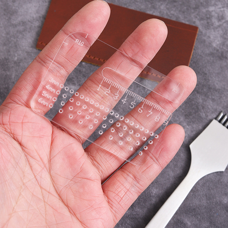 Leatherwork Ruler - 4mm厚の透明アクリルプーラー多機能定規、革加工用手動切断距離測定ツール、丸いエッジ付き