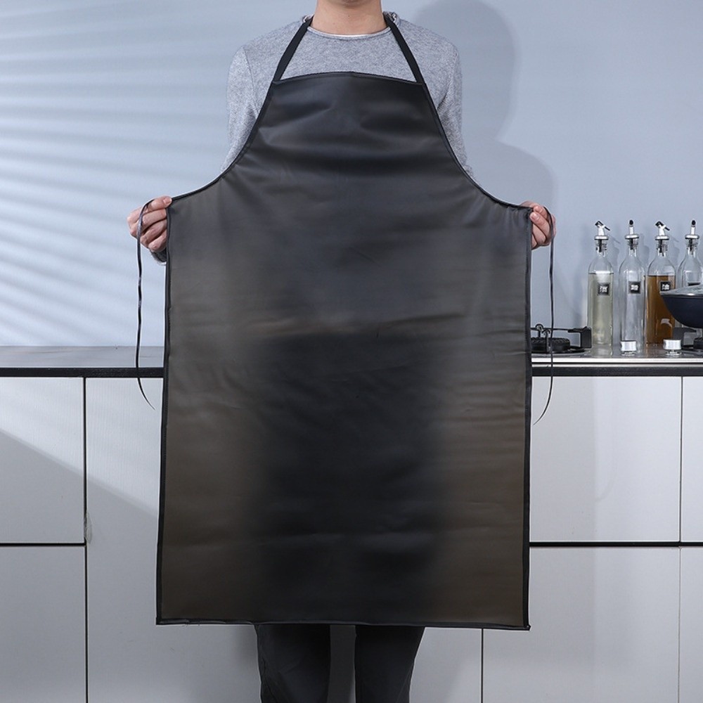 Leather Work Factory - PVC防水耐油エプロン ウエスト丈長め ブラックレザー 工場作業用エプロン 労働保護 エクストラロング