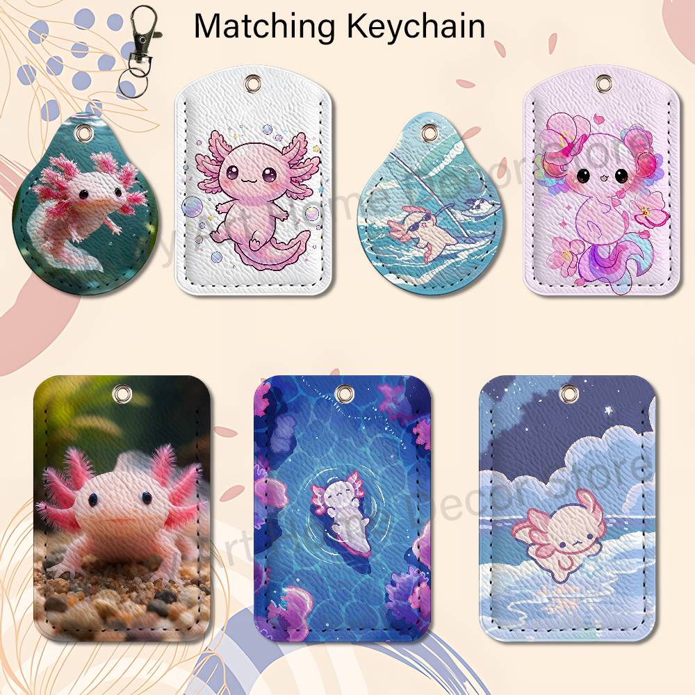 Leather Working - かわいいピンクの A-Axolotl 漫画ホルダーキーホルダー仕事用カード銀行ビジネスホルダー学生カード保護ケースバスカード