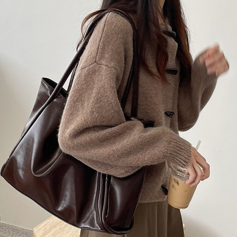 Leather Work Handbag - 2026 女性新ヴィンテージショルダーバッグ女性の仕事通勤大容量ハンドバッグ女性韓国スタイルストリートファッショントートバッグ