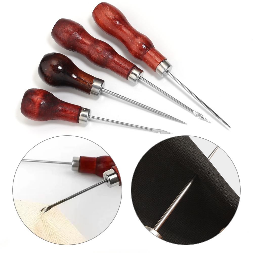 Leatherwork Needles - 木製ハンドル付き千枚通し DIY レザーテント縫製千枚通し 靴修理ツール ハンドステッチャー レザークラフト