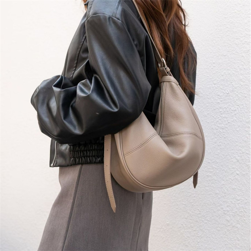 Leather Work Handbag - BURMINSA ソフト本革 クレセントホーボーバッグ 女性用 スラウチカウハイド ショルダーバッグ