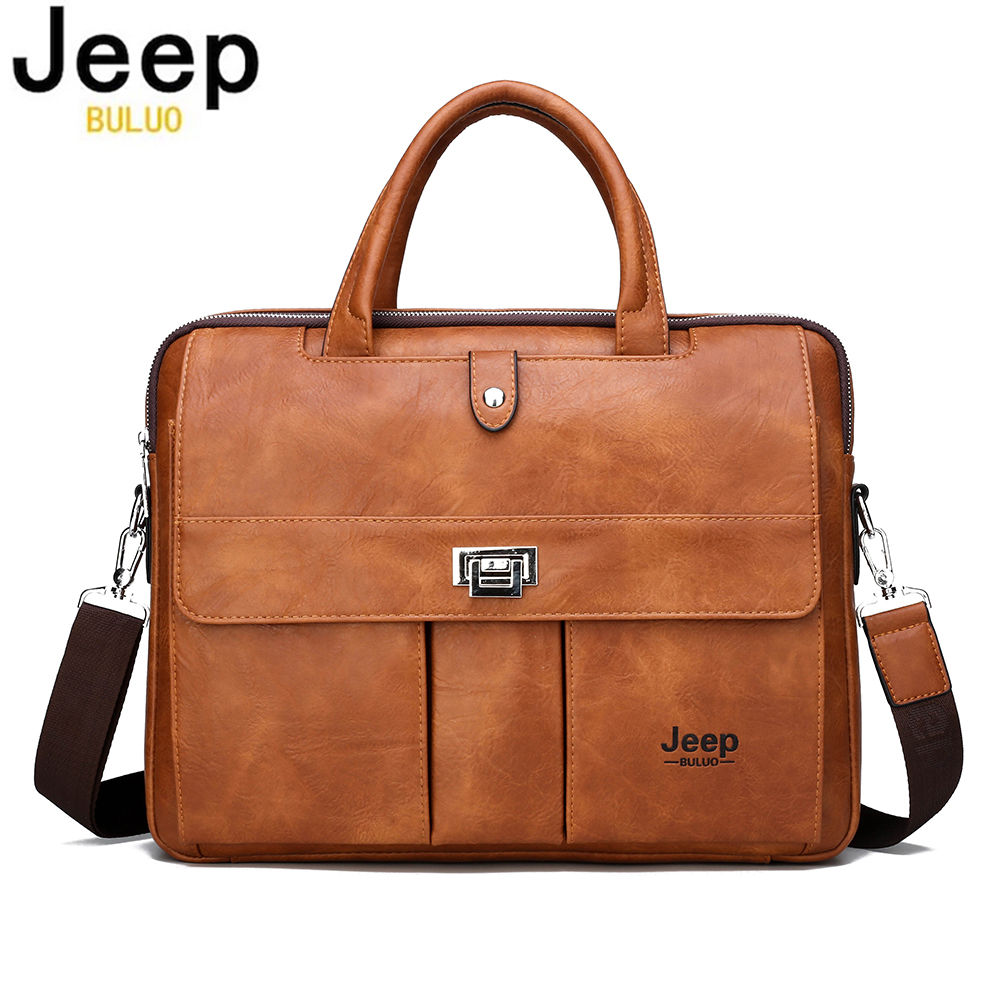 Leather Work Handbag - Jeep Buluo メンズ レザー ブリーフケース 14