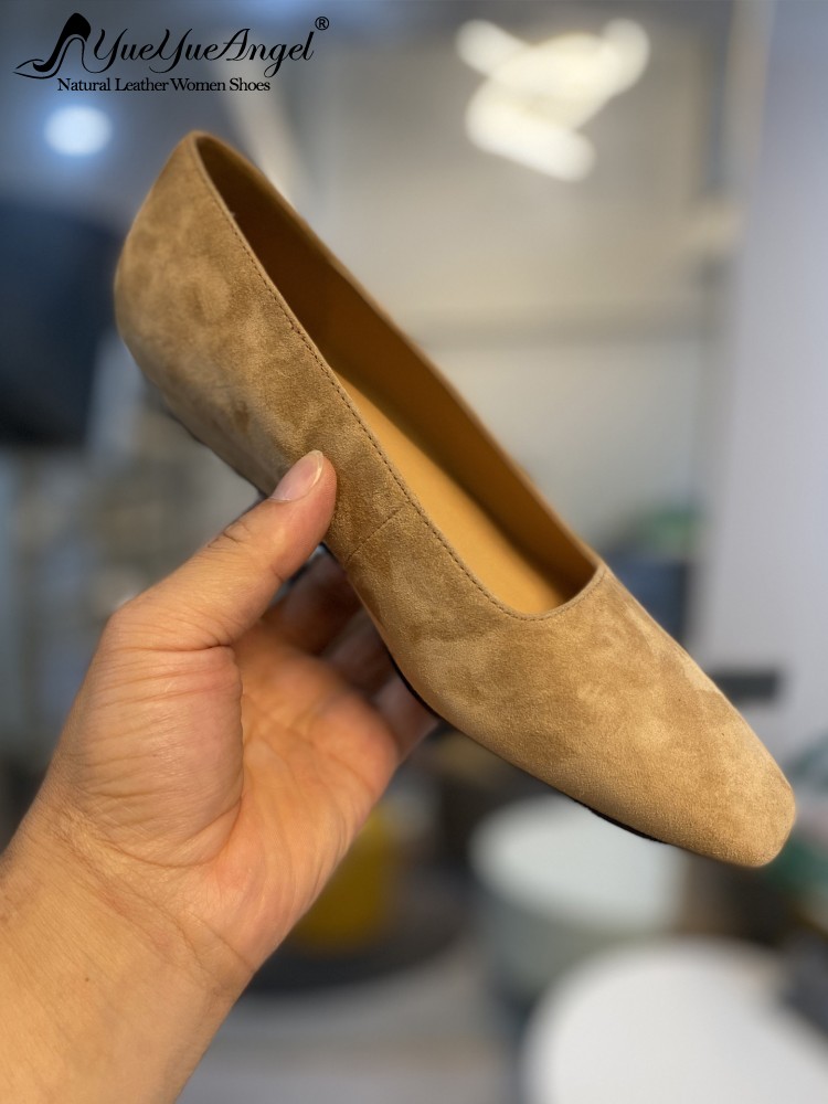 Leather Work Women Shoes - オフィスレディー向け エレガント スクエアトゥ シープスキン スエード ウェッジパンプス