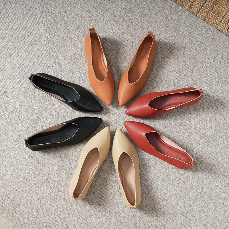 Leather Work Women Shoes - 春と秋のファッション新しいスクエアヘッドソフトレザーワークシューズ婦人靴ハイヒール厚いヒールの靴女性