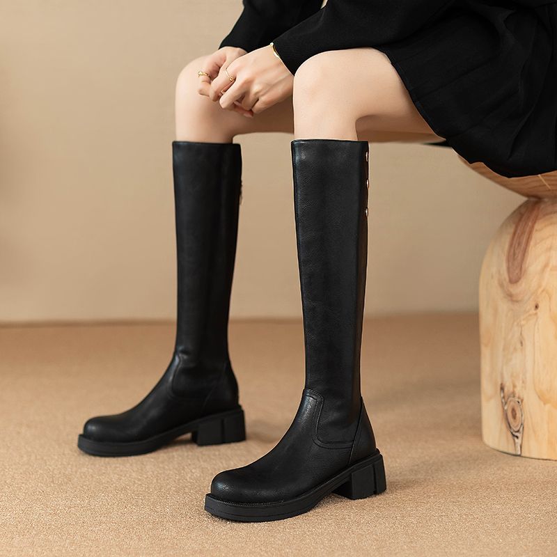 Leather Work Women Shoes - 秋冬ミドルヒールレディースニーハイ丈防水PUファッション2025ブーツデザイナー高級ワークレディースロングブーツ