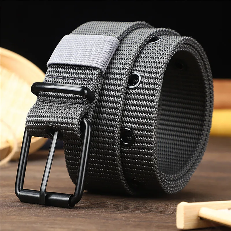 新しい男性ベルト多孔質キャンバスピンバックル革ベルトアウトド - Leatherwork Eyelets のレビューと価格