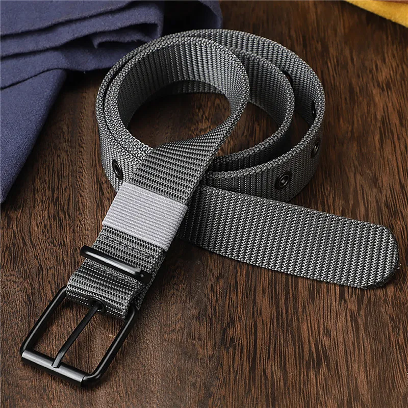 新しい男性ベルト多孔質キャンバスピンバックル革ベルトアウトド - Leatherwork Eyelets のレビューと価格