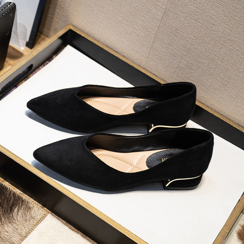 レディース ポインテッドトゥ シンプルチャンキーヒール スエ - Leather Work Women Shoes のレビューと価格