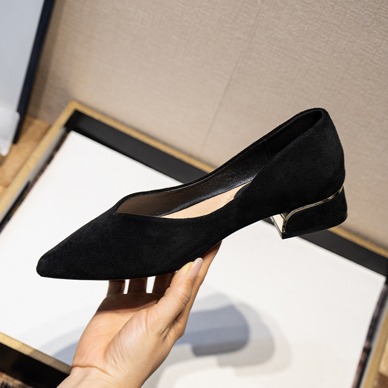 レディース ポインテッドトゥ シンプルチャンキーヒール スエ - Leather Work Women Shoes のレビューと価格