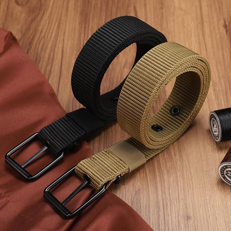 メンズベルト 穴あきキャンバス ピンバックル レザーベルト  - Leatherwork Eyelets のレビューと価格