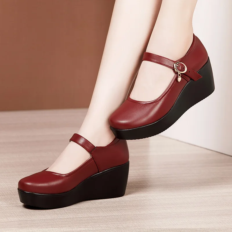 6cmヒール、小さめサイズ（32-43）、ヴィンテージ風、浅 - Leather Work Women Shoes のレビューと価格