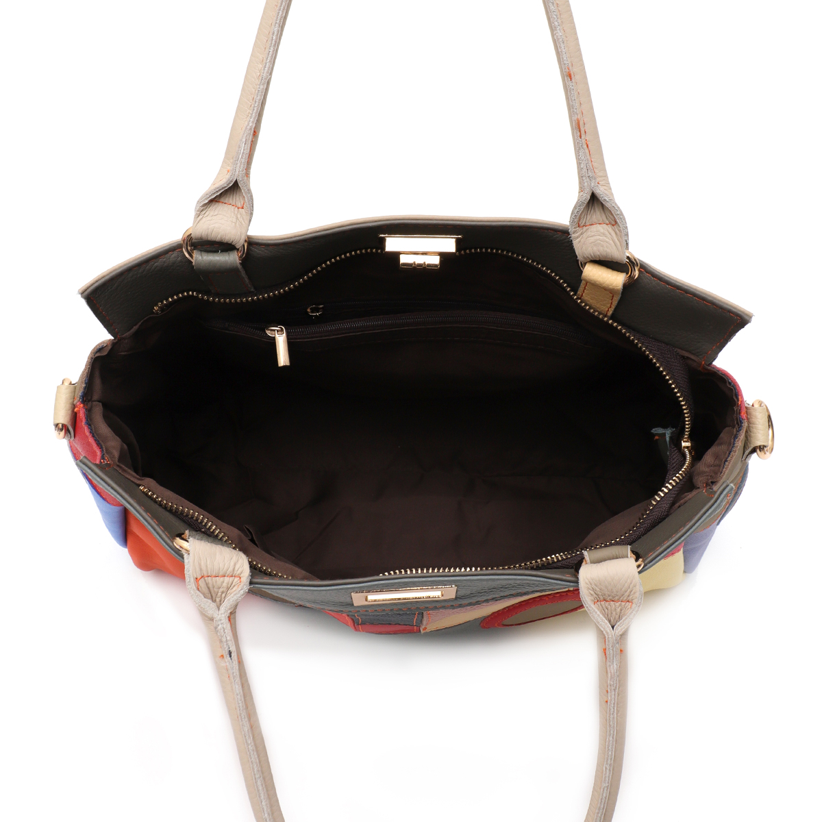 Sc-女性のための幾何学的なパッチワークレザーハンドバッグ, - Leather Work Handbag のレビューと価格