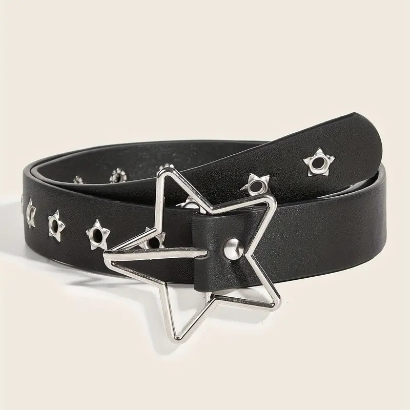 Y2Kパンクスターアイレットブラックリベットベルト ゴスPU - Leatherwork Eyelets のレビューと価格