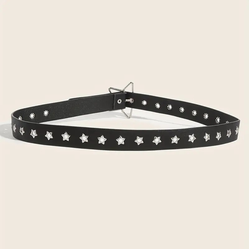 Y2Kパンクスターアイレットブラックリベットベルト ゴスPU - Leatherwork Eyelets のレビューと価格