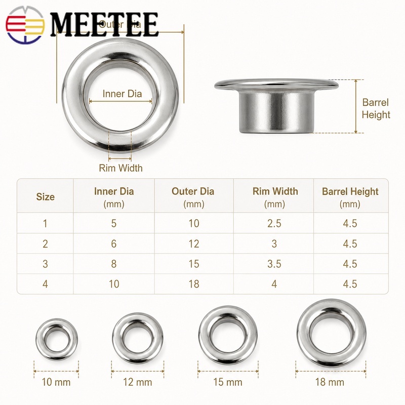 100セット ミーティー 4/5/8/10/12mmメタルア - Leatherwork Eyelets のレビューと価格