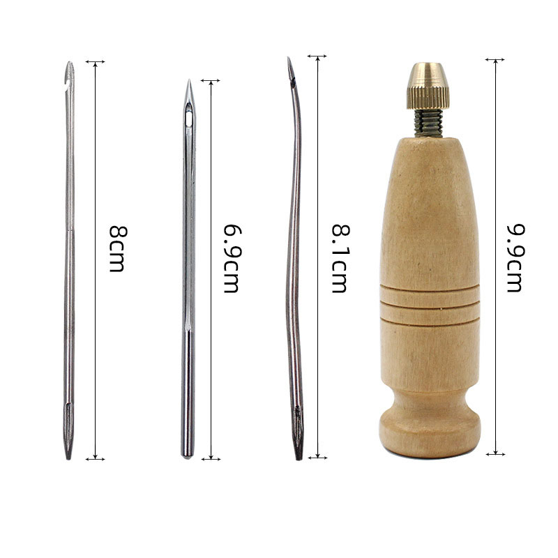 1セットDIY革縫い針木製ハンドル付きセット革キャンバス地テ - Leatherwork Needles のレビューと価格
