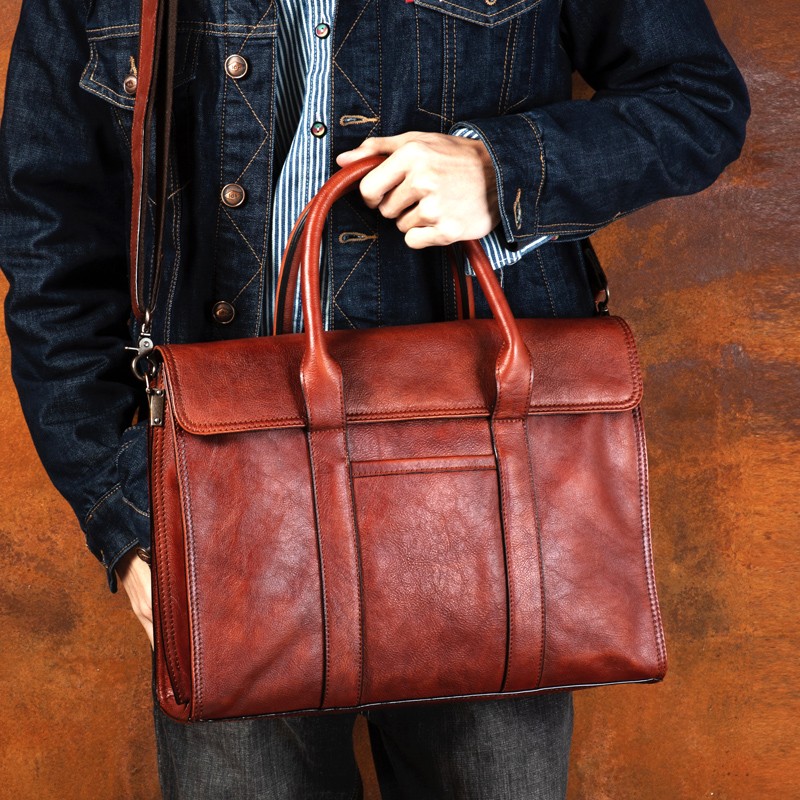 ベジタブルタンニンなめし革ハンドバッグメンズメッセンジャーバ - Leather Work Handbag のレビューと価格