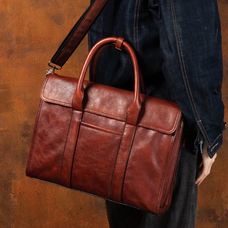 ベジタブルタンニンなめし革ハンドバッグメンズメッセンジャーバ - Leather Work Handbag のレビューと価格