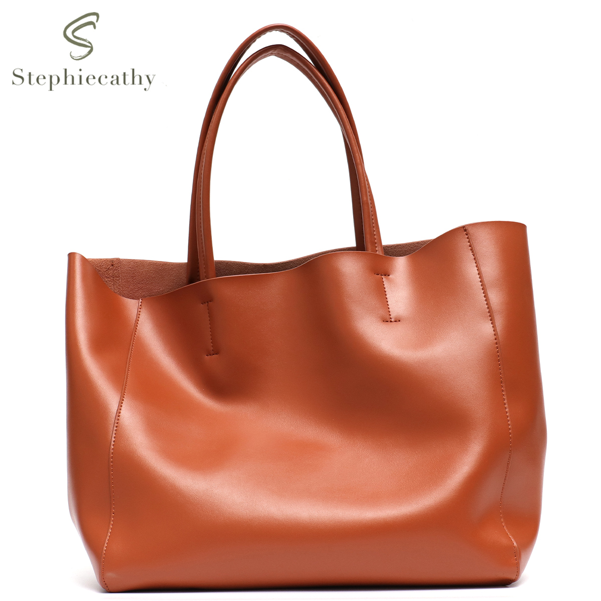 ミニマリストビッグトートバッグ女性ファッショナブルな本革ショ - Leather Work Handbag のレビューと価格