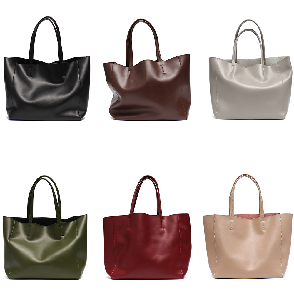 ミニマリストビッグトートバッグ女性ファッショナブルな本革ショ - Leather Work Handbag のレビューと価格