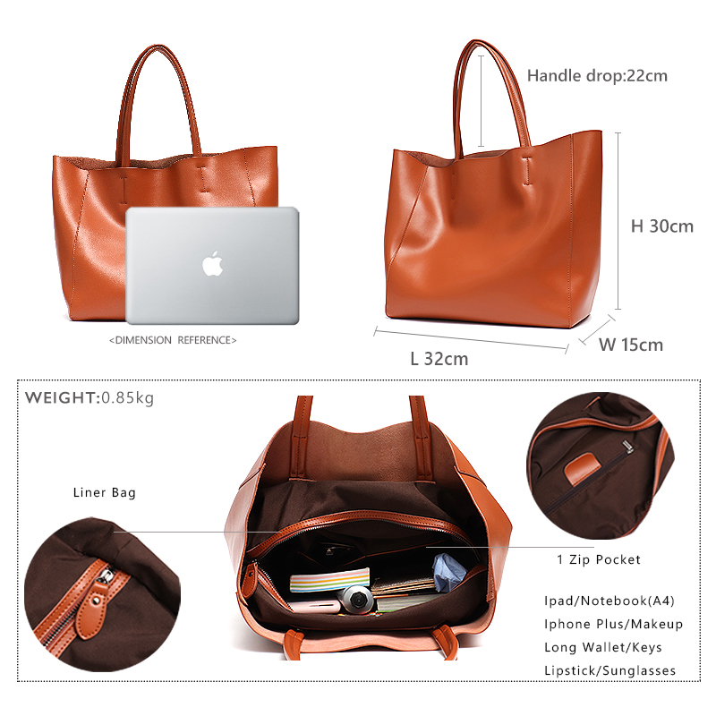 ミニマリストビッグトートバッグ女性ファッショナブルな本革ショ - Leather Work Handbag のレビューと価格
