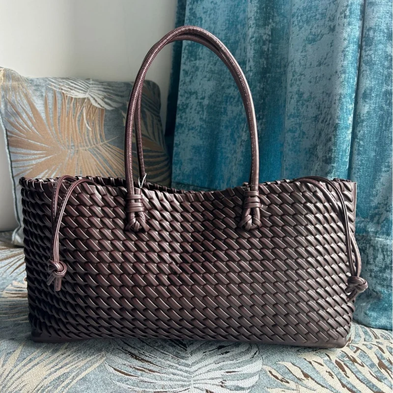 デザイナー高級PU織りトートバッグ、トップハンドル付き細長い - Leather Work Handbag のレビューと価格