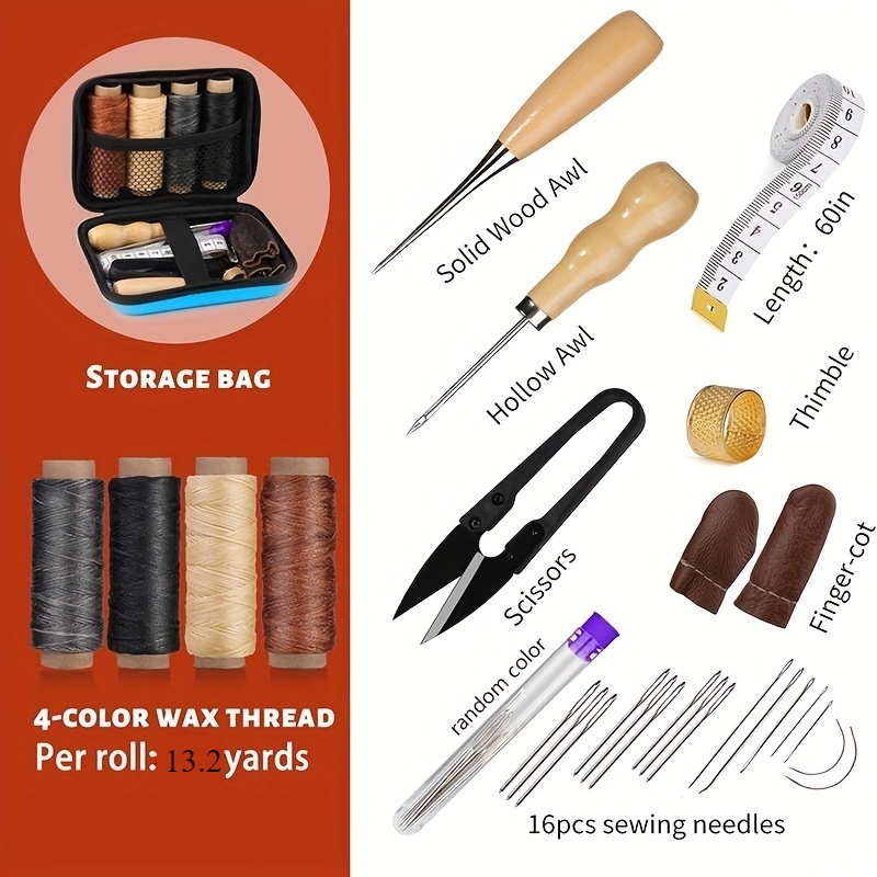 [革作業キット] 革縫製キット、大きな目針、ワックス糸、革張 - Leatherwork Needles のレビューと価格