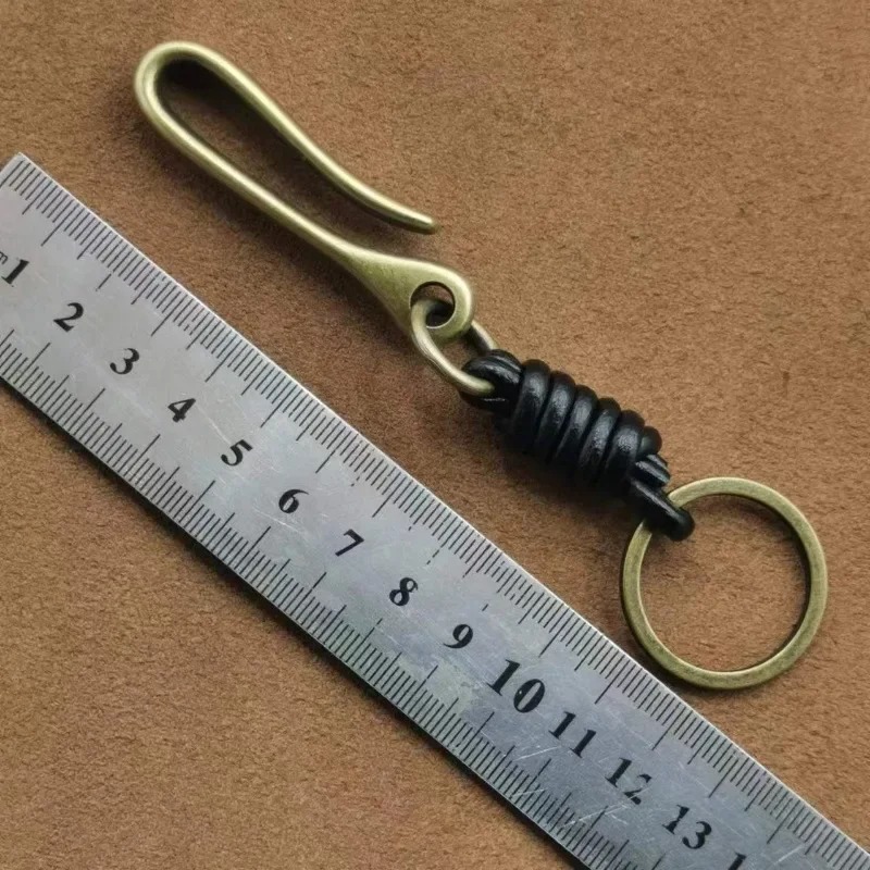 男性用の本革キーリング,ブロンズu字型メタルキーホルダー,車 - Leatherwork Ruler のレビューと価格