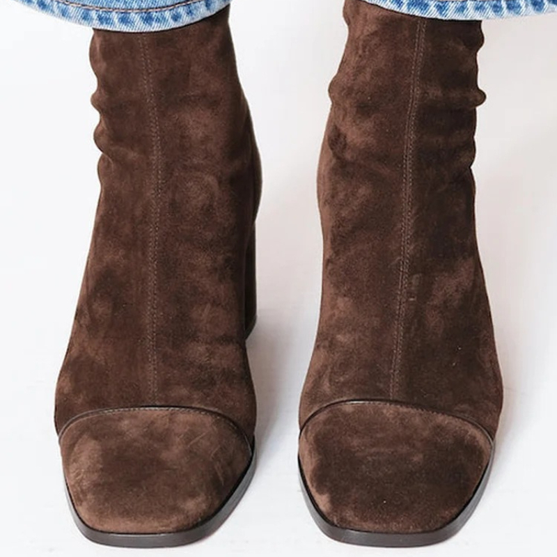 スエードレザーの女性のブーツポインテッドトゥジッパー付きウエ - Leather Work Women Shoes のレビューと価格