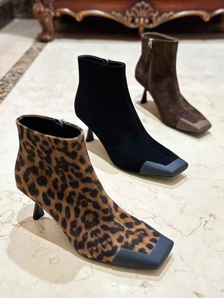ファッショナブルな女性用スクエアトゥ細ヒールハイカットモダン - Leather Work Women Shoes のレビューと価格