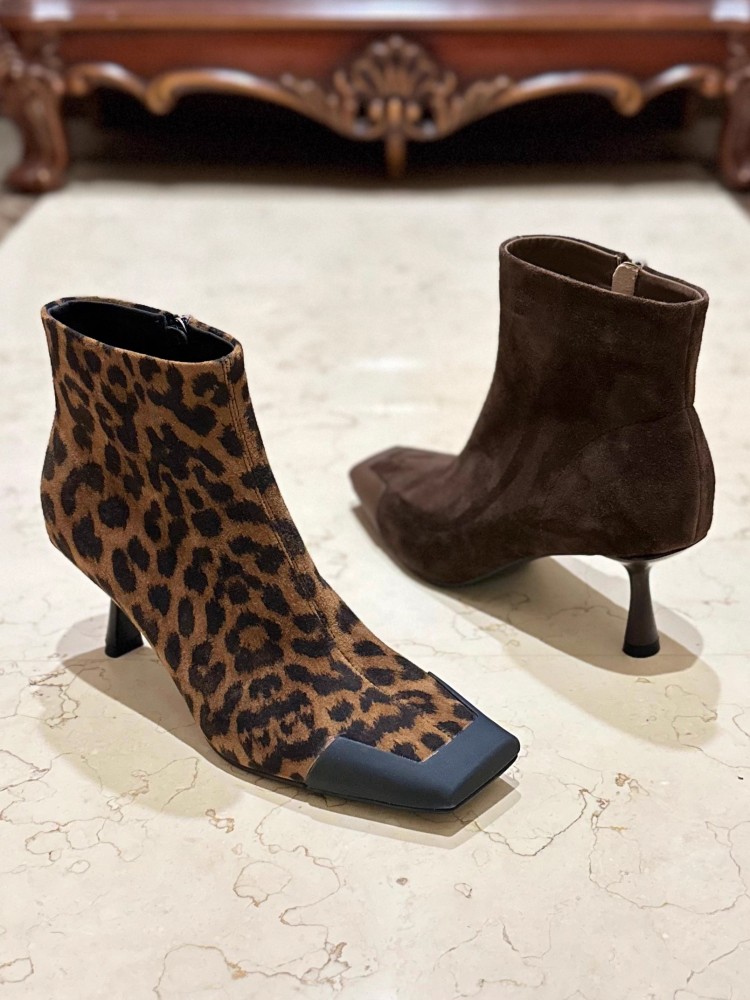 ファッショナブルな女性用スクエアトゥ細ヒールハイカットモダン - Leather Work Women Shoes のレビューと価格