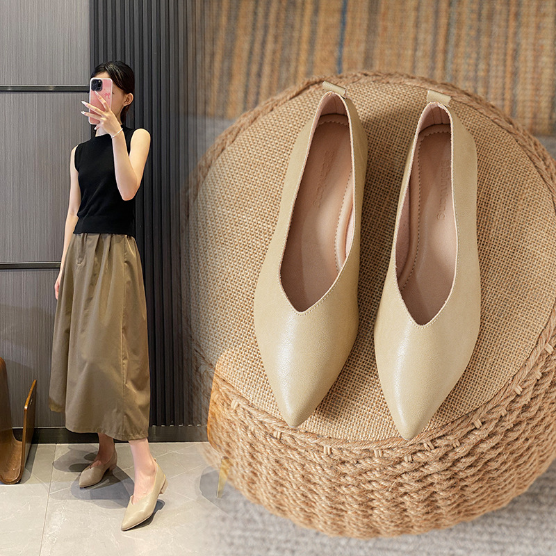 春と秋のファッション新しいスクエアヘッドソフトレザーワークシ - Leather Work Women Shoes のレビューと価格