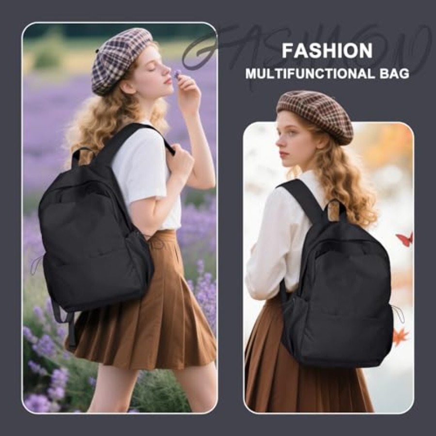 女性用ブラックバックパック、大学用小型スクールバックパック、 - Leather Working のレビューと価格