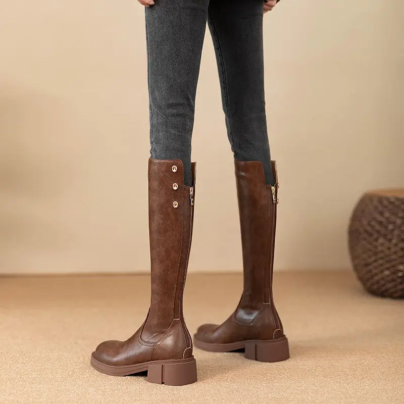 秋冬ミドルヒールレディースニーハイ丈防水PUファッション20 - Leather Work Women Shoes のレビューと価格