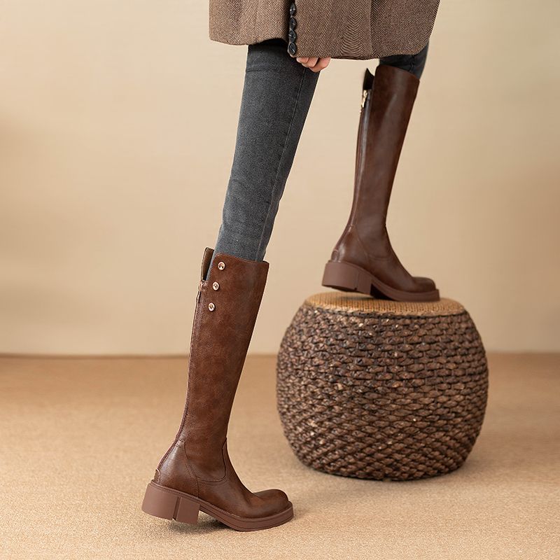 秋冬ミドルヒールレディースニーハイ丈防水PUファッション20 - Leather Work Women Shoes のレビューと価格